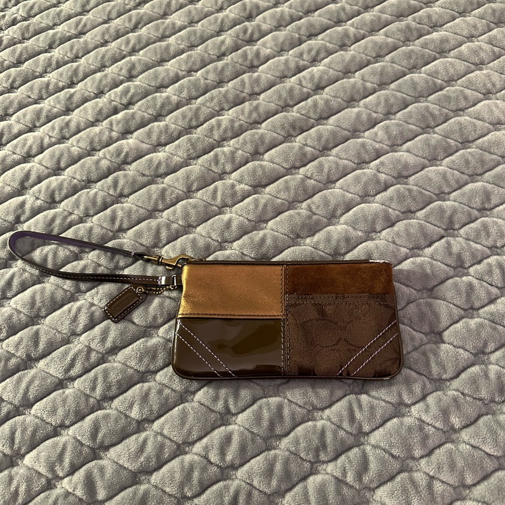 Coach Brown Patchwork Wristlet